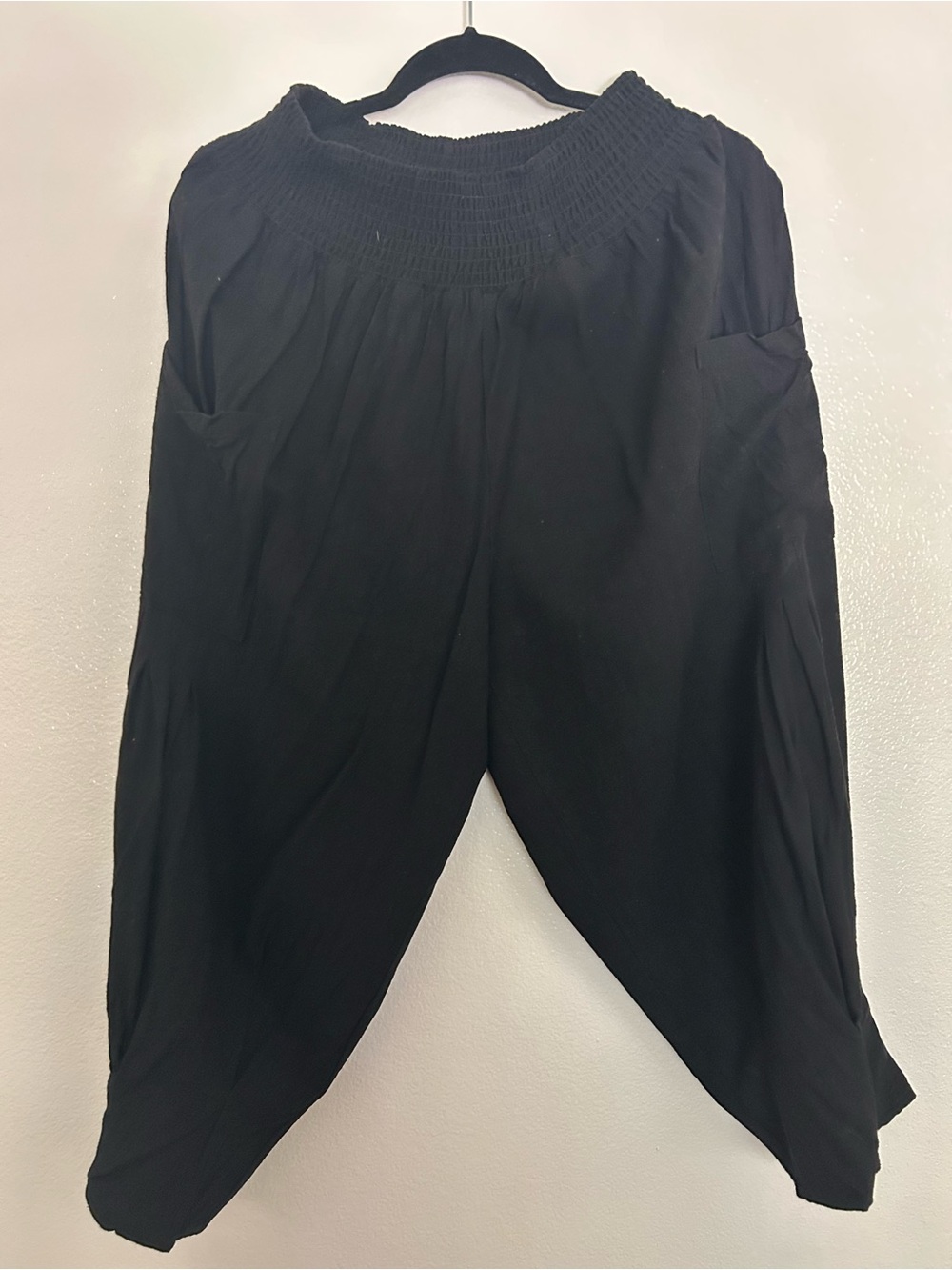 Women's Black Smocked-Waist linen Pants